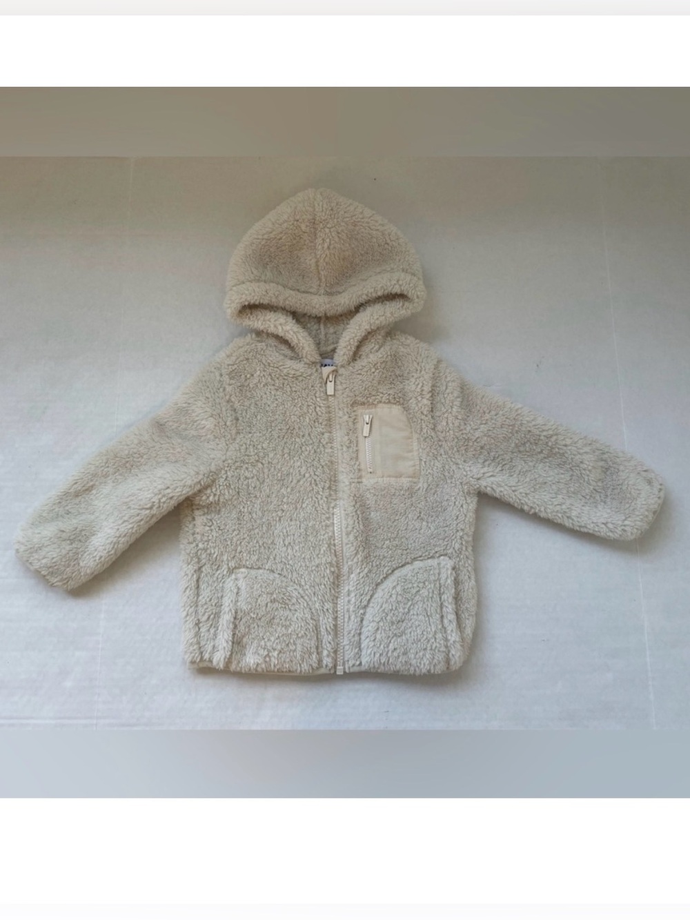 Old Navy Sherpa Zip Up Hooded Jacket Boy Girl Unisex Cream 2T Toddler Warm Coat